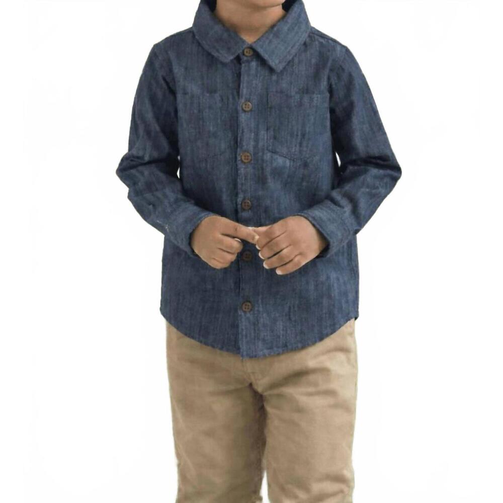 NEW KENDI hayes chambray long sleeve collared shirt in blue